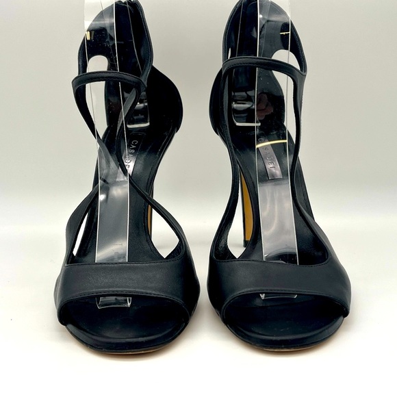 Casadei - Leather Strappy Open Toe Heels with Zipper Closure - Black - Size 8 - Picture 9 of 11